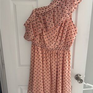 Pink Polka Dot One-Shoulder Dress